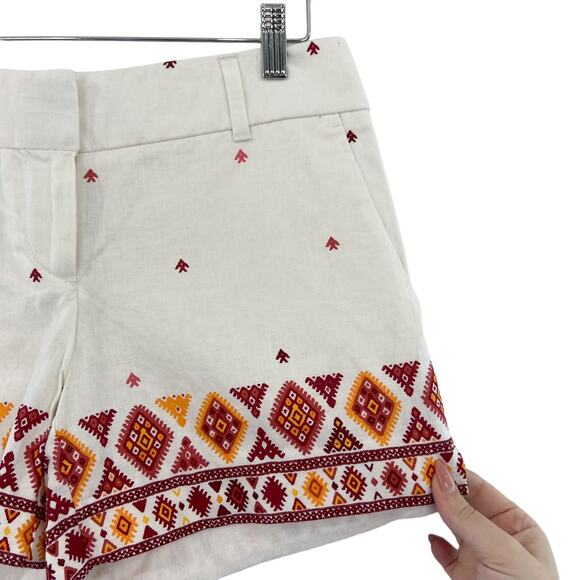 NWT Ann Taylor LOFT White Linen Blend Shorts 00 Patterned Diamond Boho Beach - Picture 2 of 5